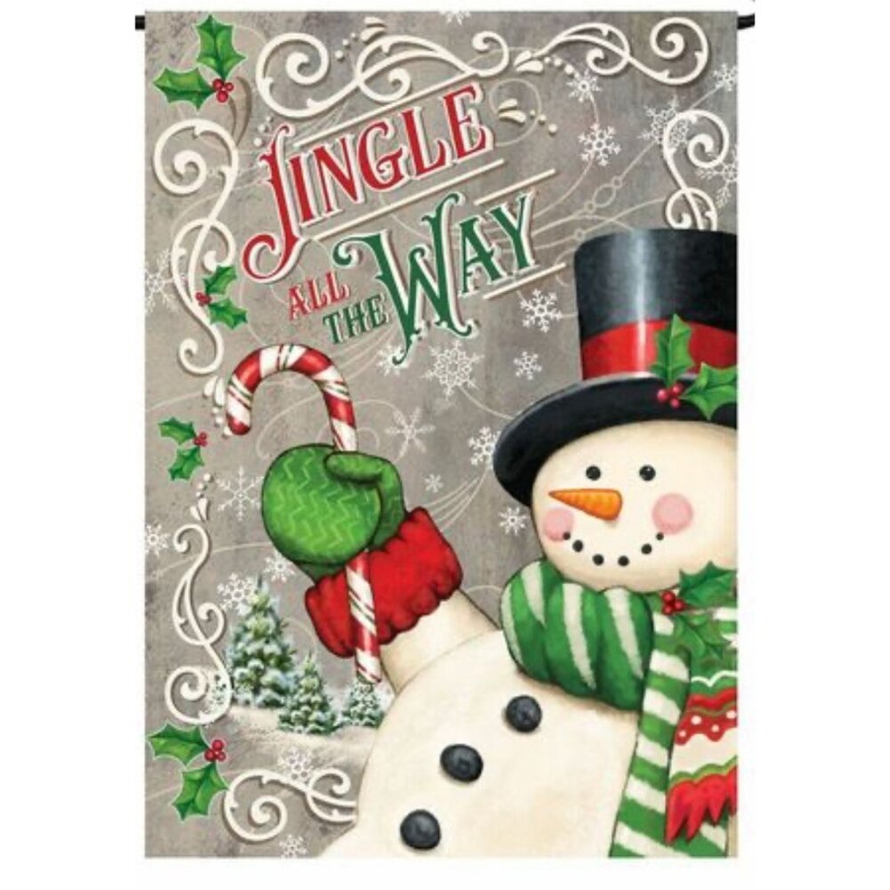 Snowman Christmas Garden Flag Holiday Party Banner Candy Cane Holly Winter Decor